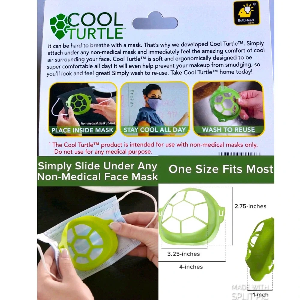 NEW COOL TURTLE Mask Enhancer BREATHE EASY & STAY COOL Green UNISEX Adult 6 Pk